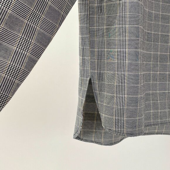 Zara Black/White Glen Check Long Sleeve Top Ruffled Collar Puff Sleeves, Size XS - Picture 4 of 8